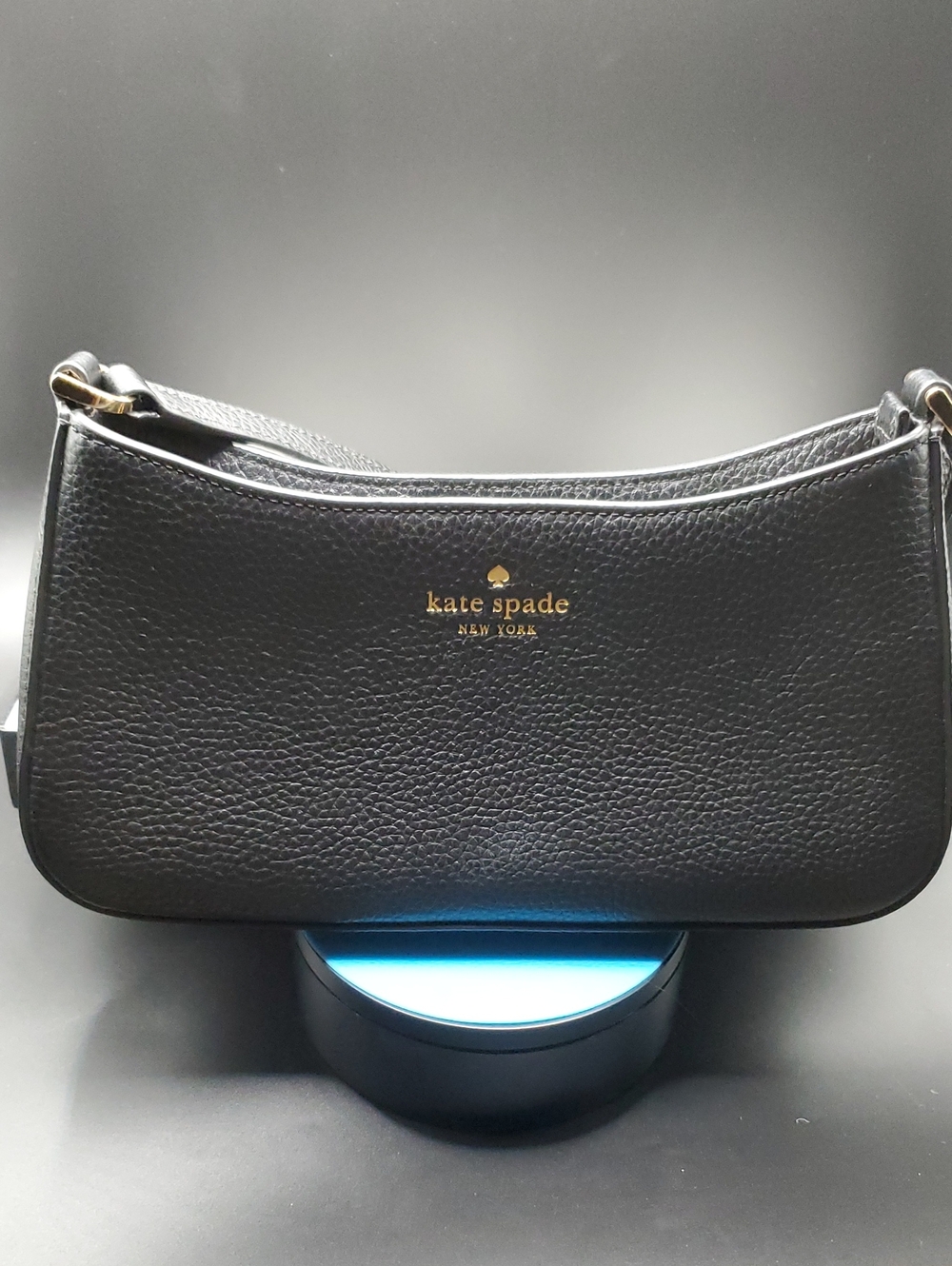 Kate Spade black pebbled leather shoulder bag with gold logo